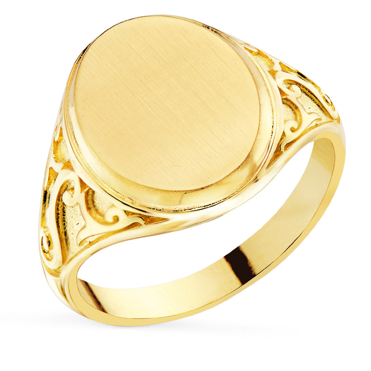 Sello con Tallados Laterales. Cabeza Oval Matizada 14 x 11 mm de oro amarillo 18K