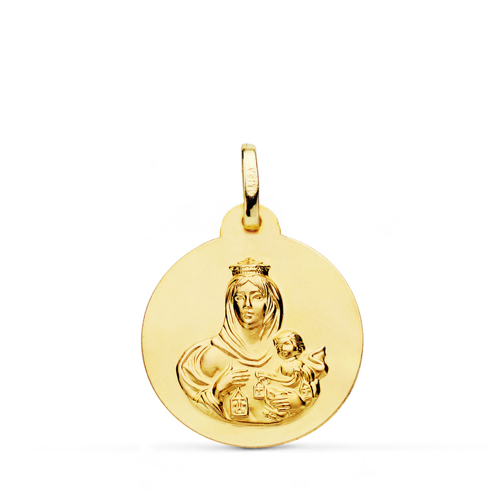 Medalla Virgen del Carmen Lisa Matizada 20 mm de oro amarillo 18K