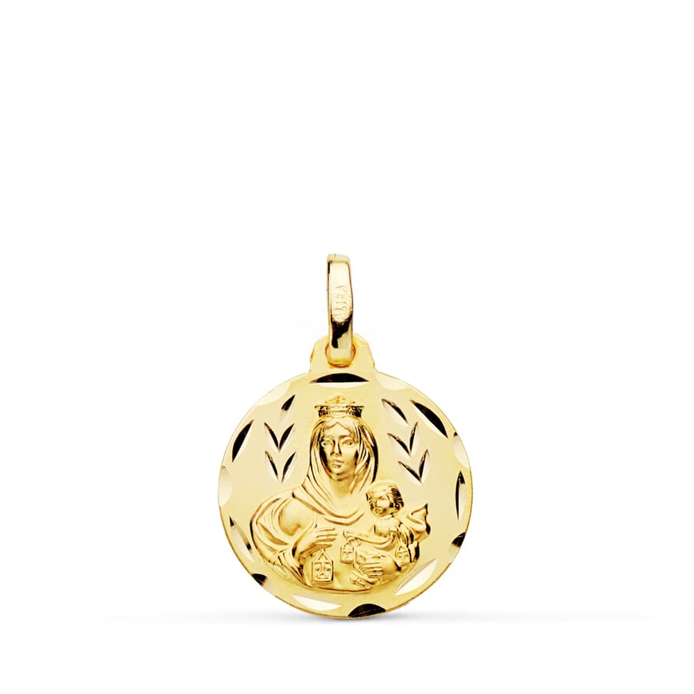 18K MEDALLA ORO AMARILLO TALLADA VIRGEN DEL CARMEN 16 MM