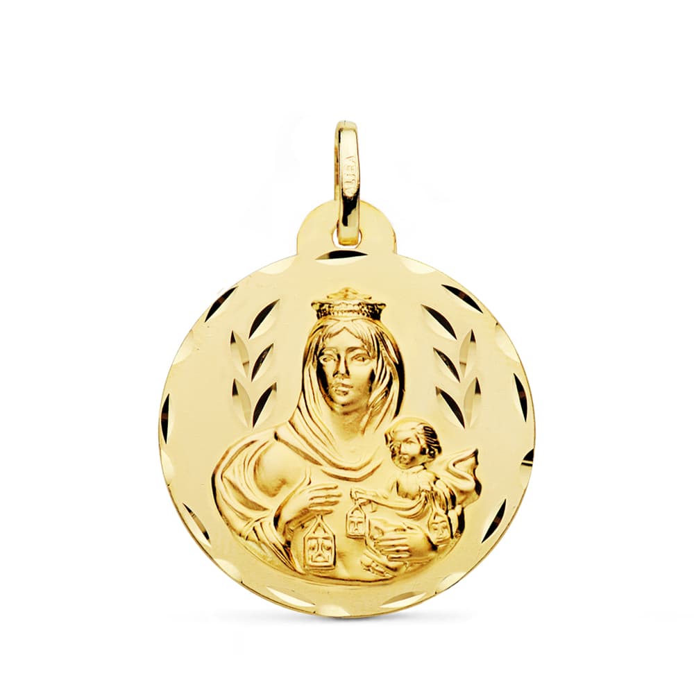 18K MEDALLA ORO AMARILLO VIRGEN DEL CARMEN TALLADA 26 MM