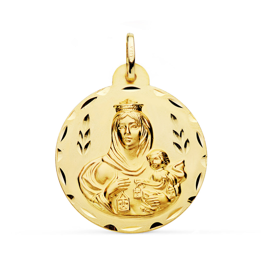 Medalla Virgen del Carmen Tallada 28 mm de oro amarillo 18K