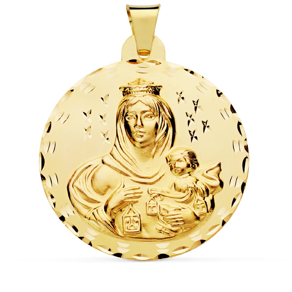 18K MEDALLA ORO AMARILLO VIRGEN DEL CARMEN TALLADA 42 MM