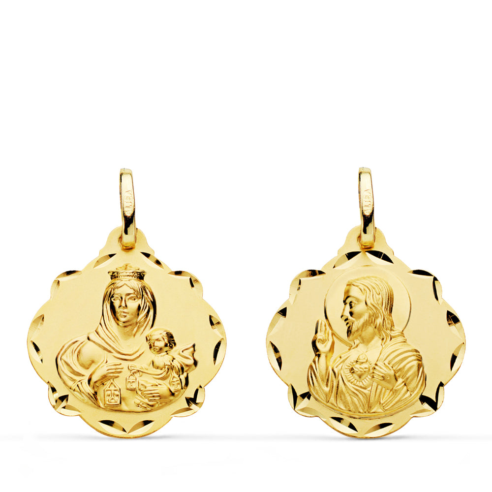 Escapulario Virgen del Carmen y Corazon de Jesus 20 mm de oro amarillo 18K