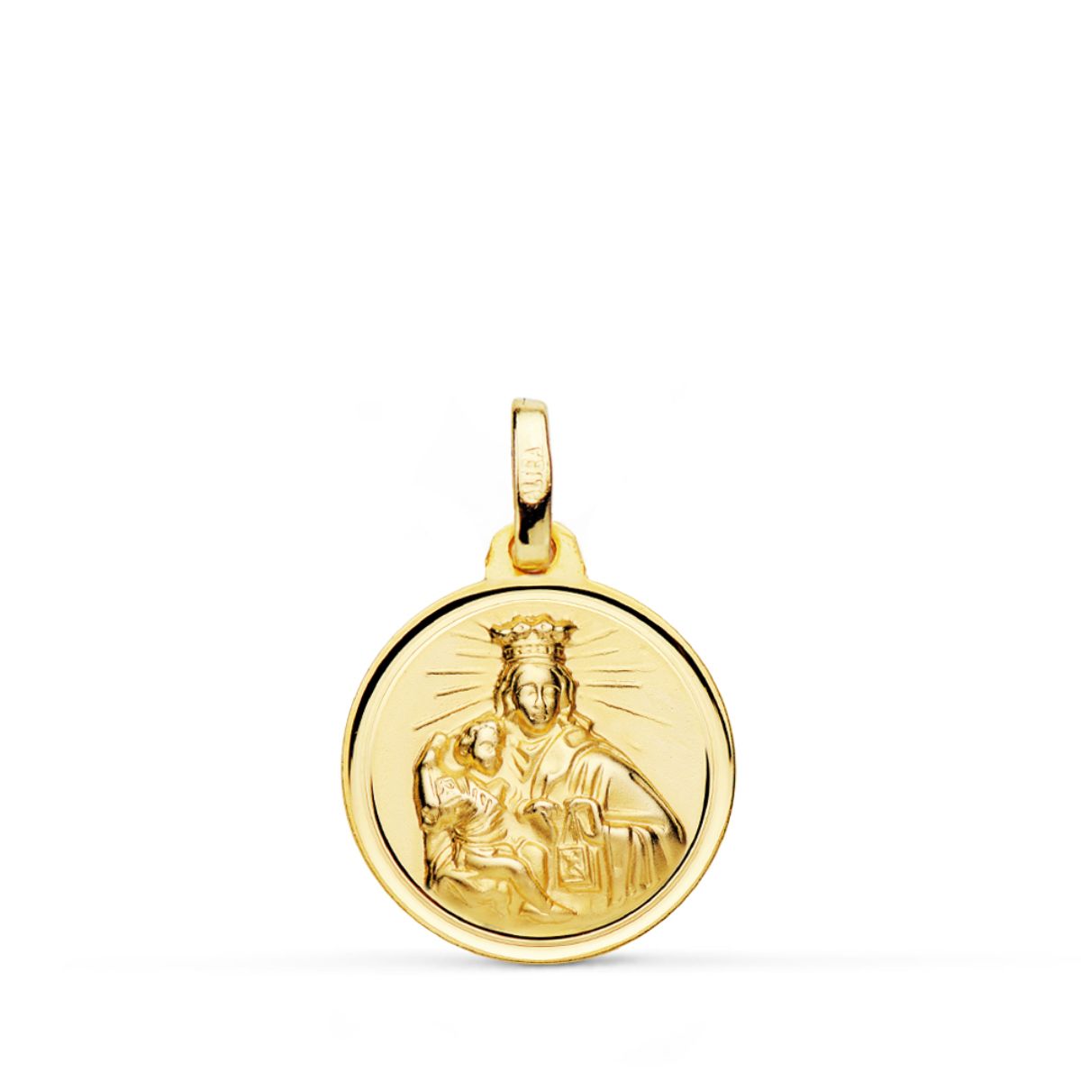 18K MEDALLA ORO AMARILLO VIRGEN MARIA DEL CARMEN BISEL 14 MM