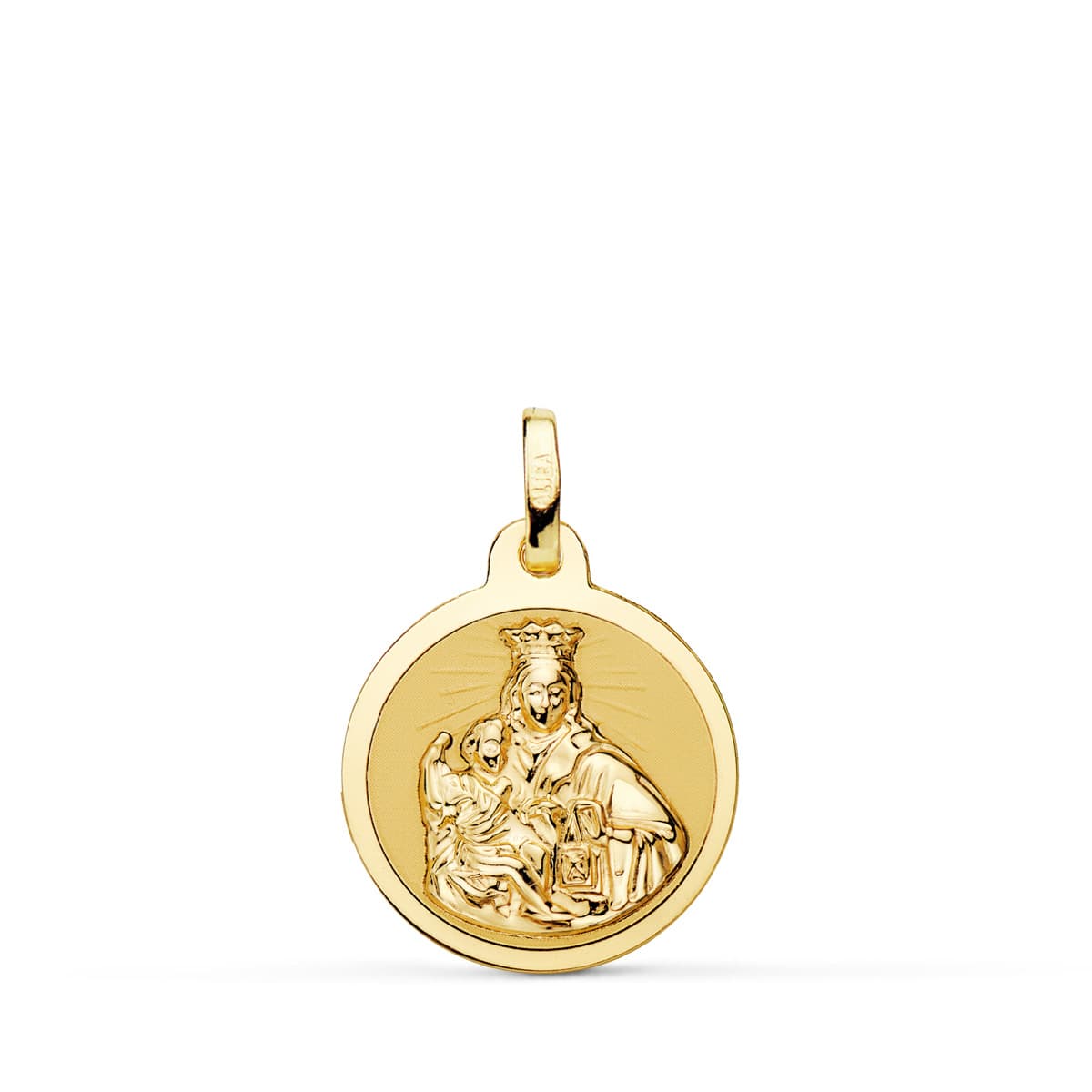 18K ESCAPULARIO ORO AMARILLO VIRGEN DEL CARMEN Y CORAZON DE JESUS EN BRILLO 16 MM