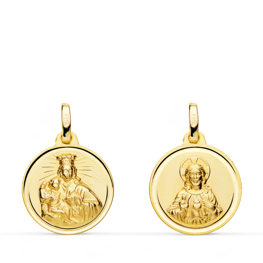 Escapulario Virgen Carmen Corazon Jesus 16 mm de oro amarillo 18K