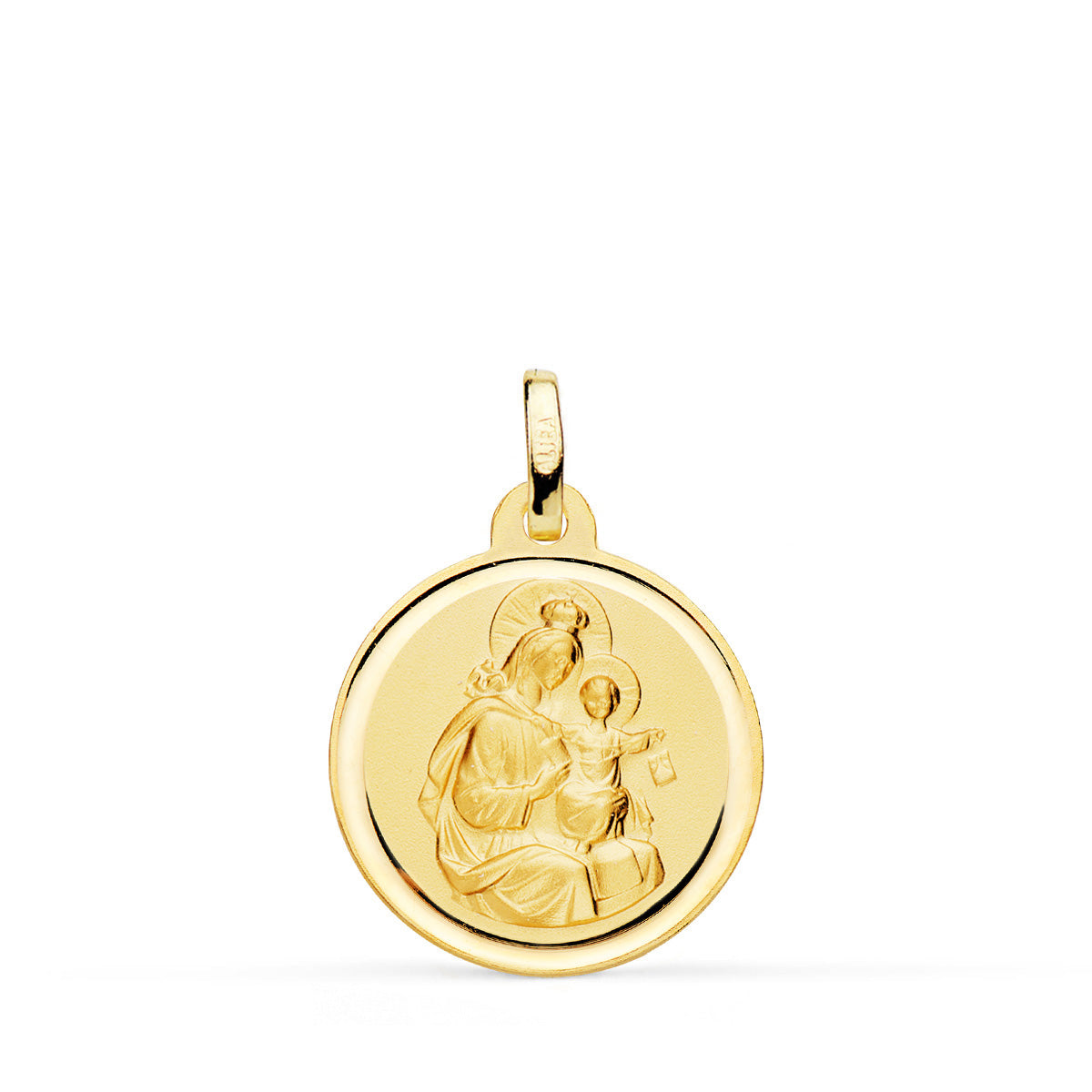 Medalla Virgen Maria del Carmen Bisel 18 mm de oro amarillo 18K