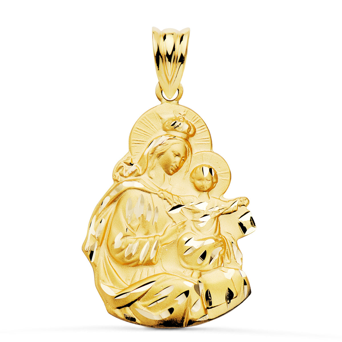 Medalla Virgen del Carmen Silueta Tallada 24 x 19 mm de oro amarillo 18K