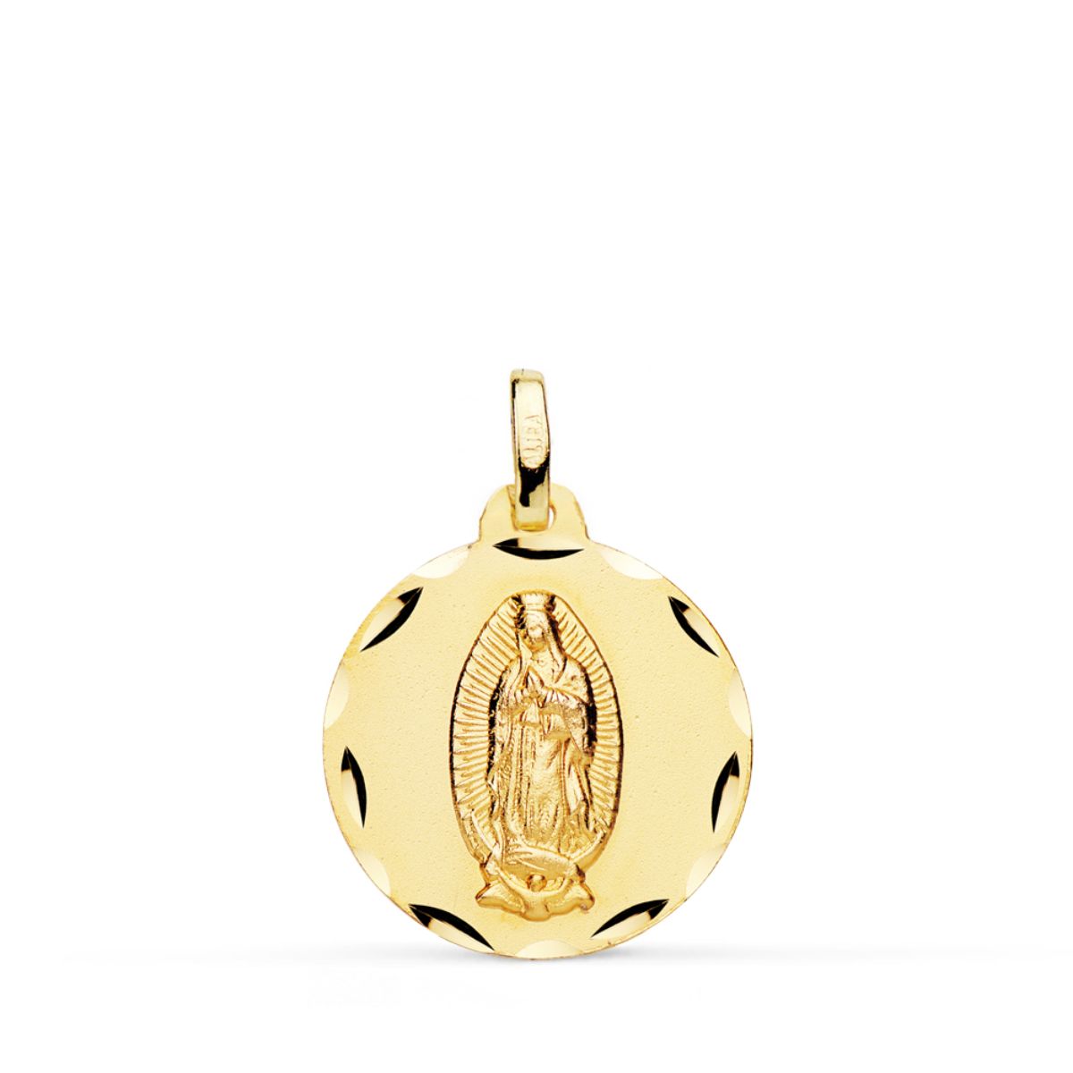 Medalla Virgen de Guadalupe Tallada 18 mm de oro amarillo 18K