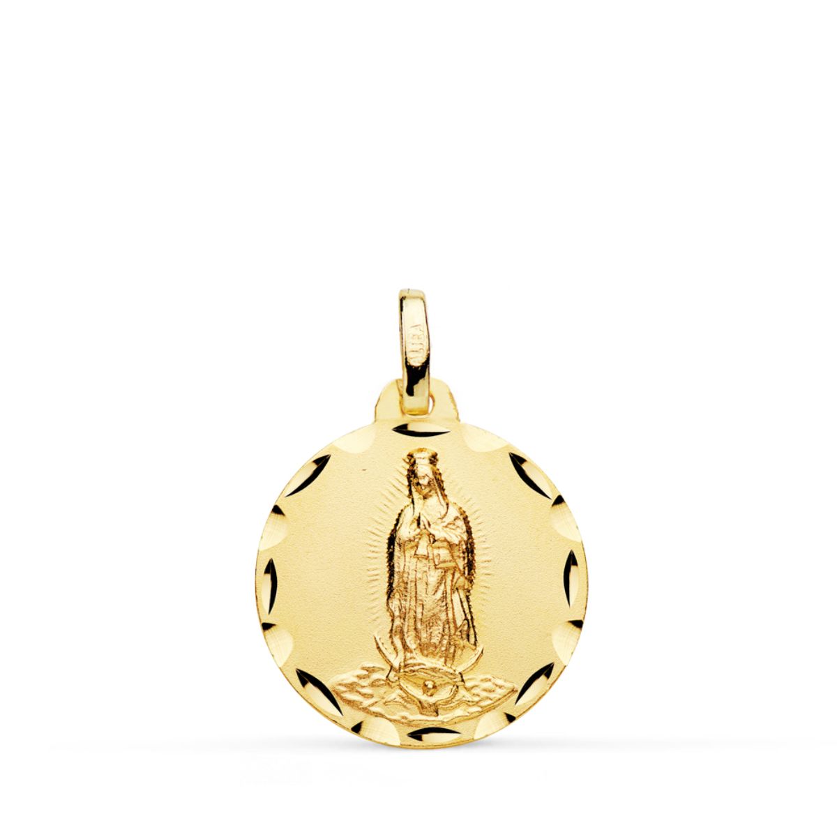 Medalla Virgen de Guadalupe Tallada 18 mm de oro amarillo 18K