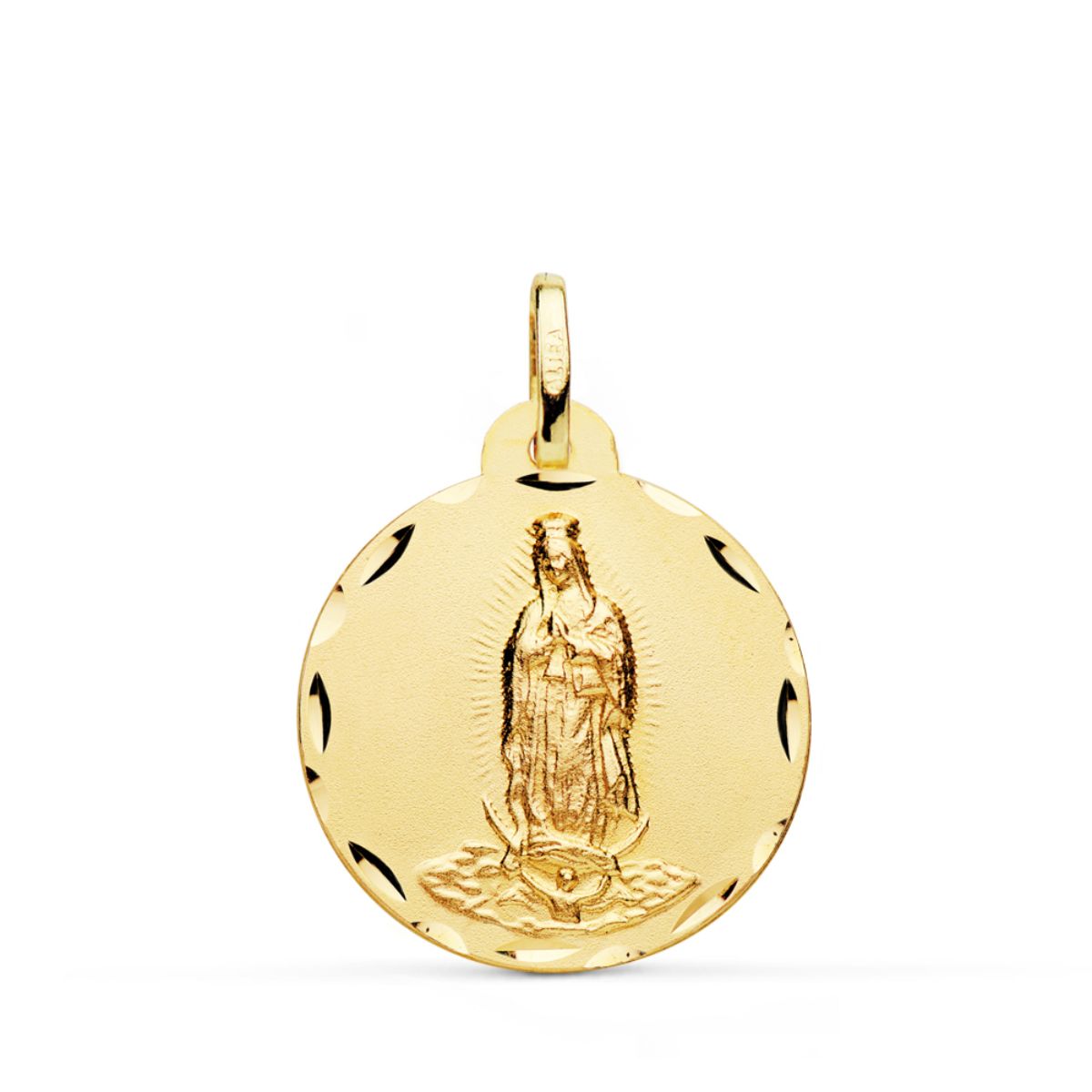 Medalla Virgen de Guadalupe Tallada 22 mm de oro amarillo 18K