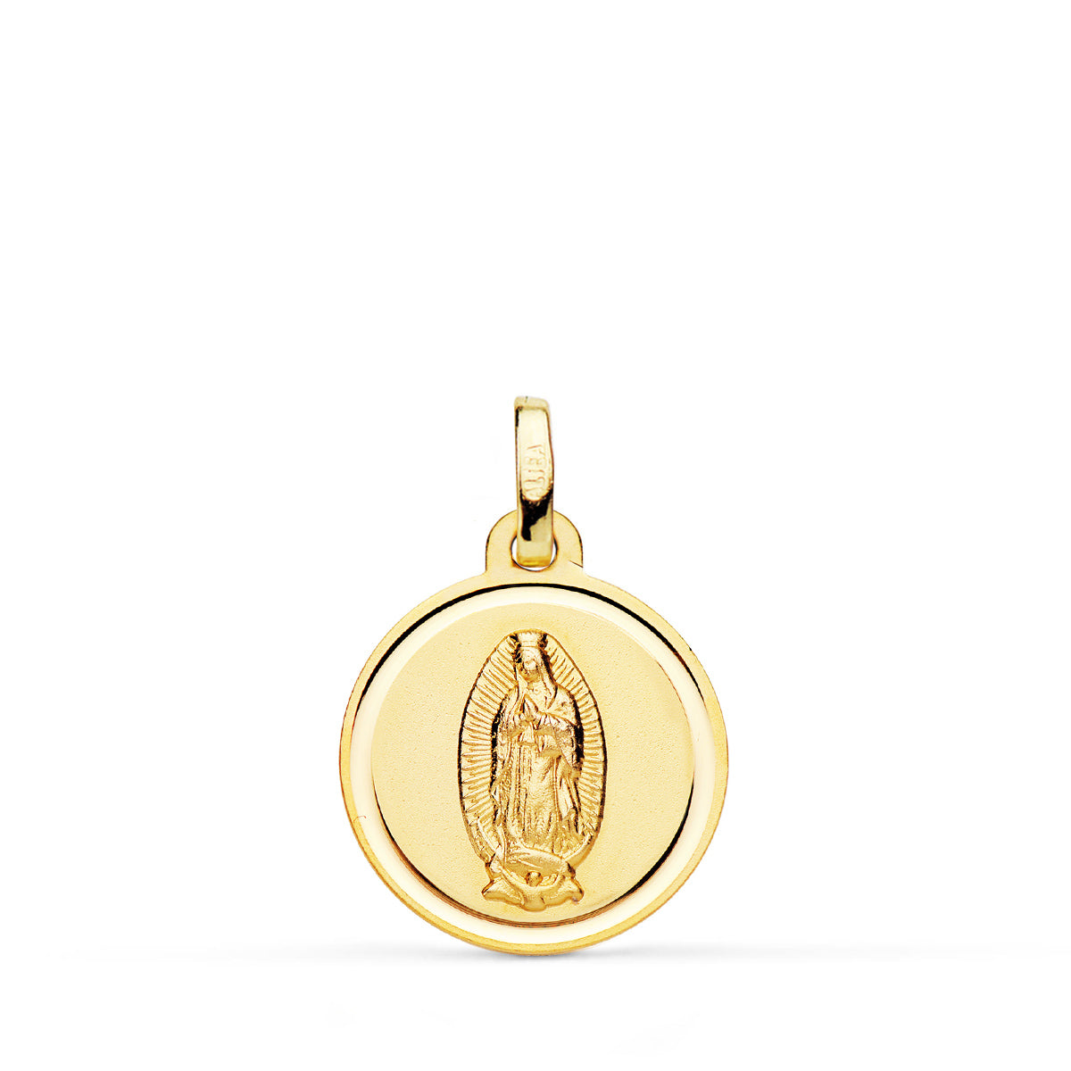 Medalla Virgen de Guadalupe Bisel 16 mm de oro amarillo 18K