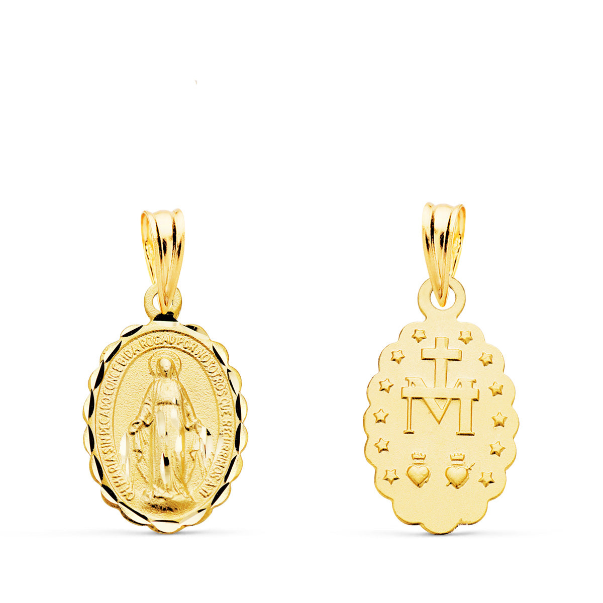 Medalla Virgen de la Milagrosa Oval Tallada 15 x 11 mm de oro amarillo 18K