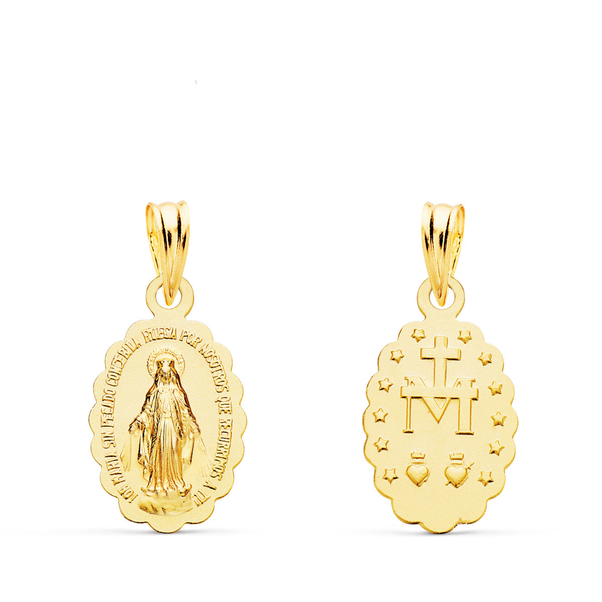 Medalla Virgen de la Milagrosa Oval Matizada 15 x 10 mm de oro amarillo 18K