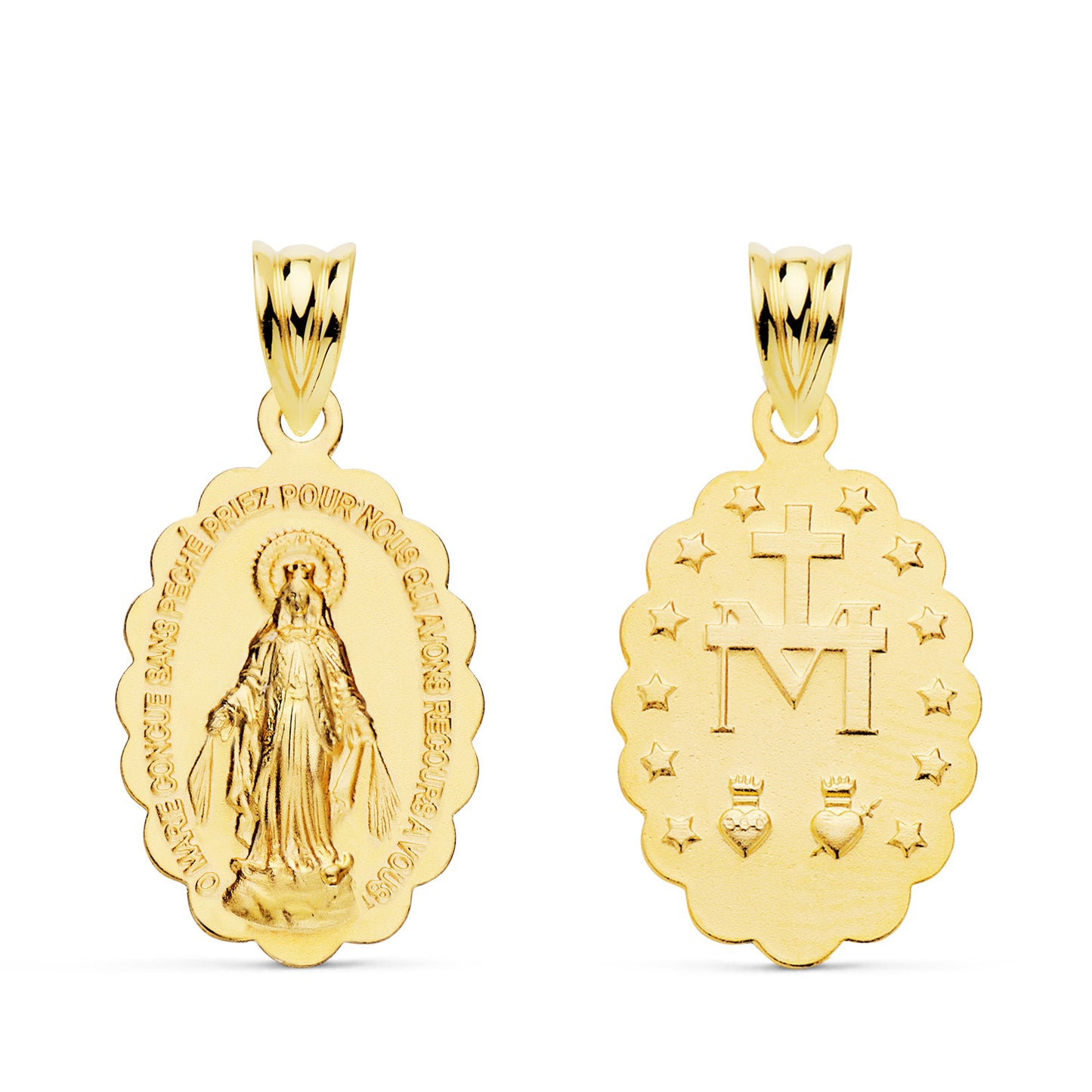 Medalla Virgen Milagrosa Frances Oval Matizada 20 x 15 mm de oro amarillo 18K