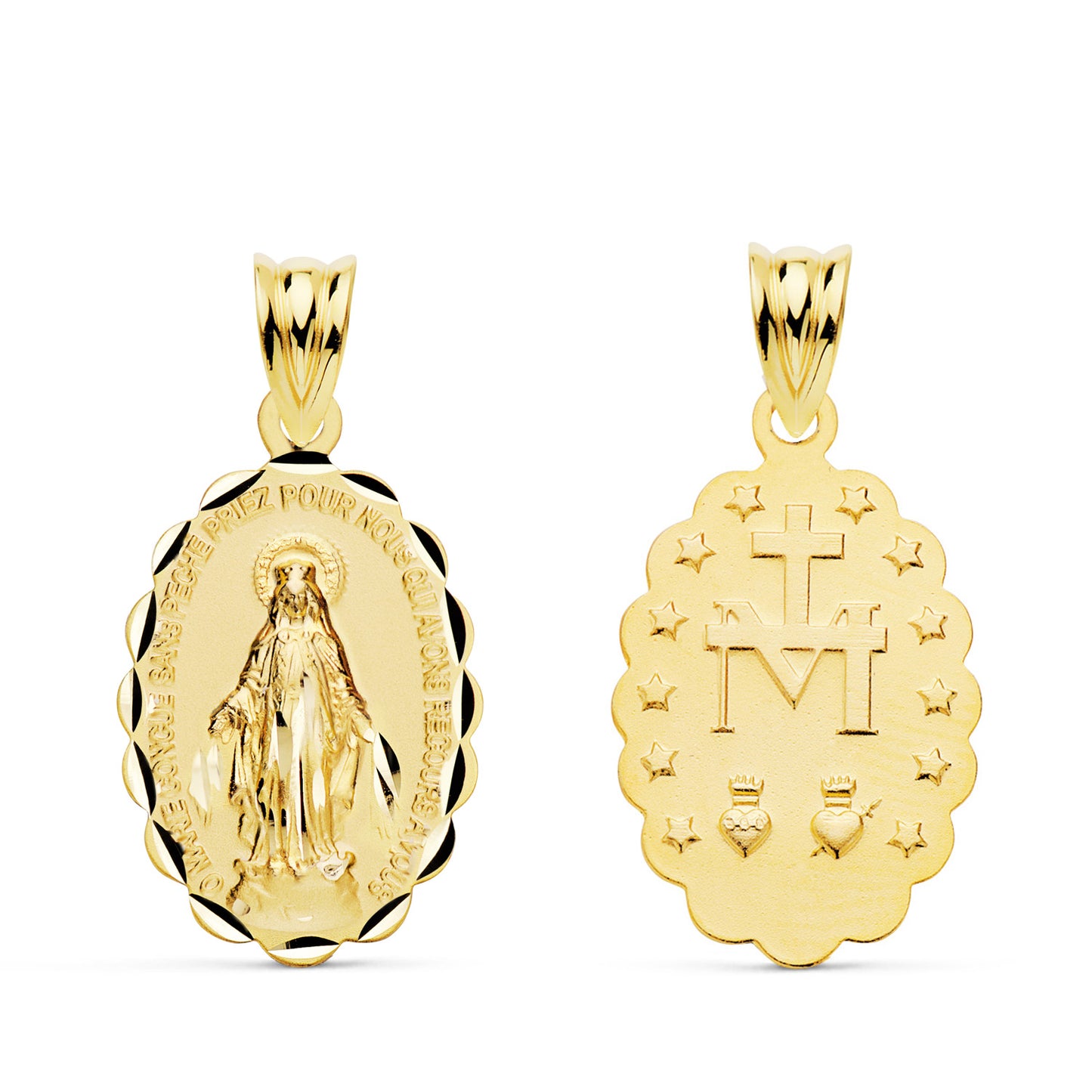 Medalla Virgen Milagrosa Oval Tallada 20 x 15 mm de oro amarillo 18K