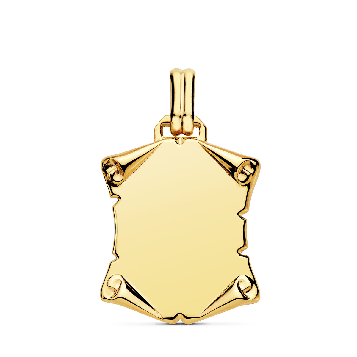 Placa Chapa Colgante Pergamino Liso Brillo Papiro. 22 x 20 mm de oro amarillo 18K