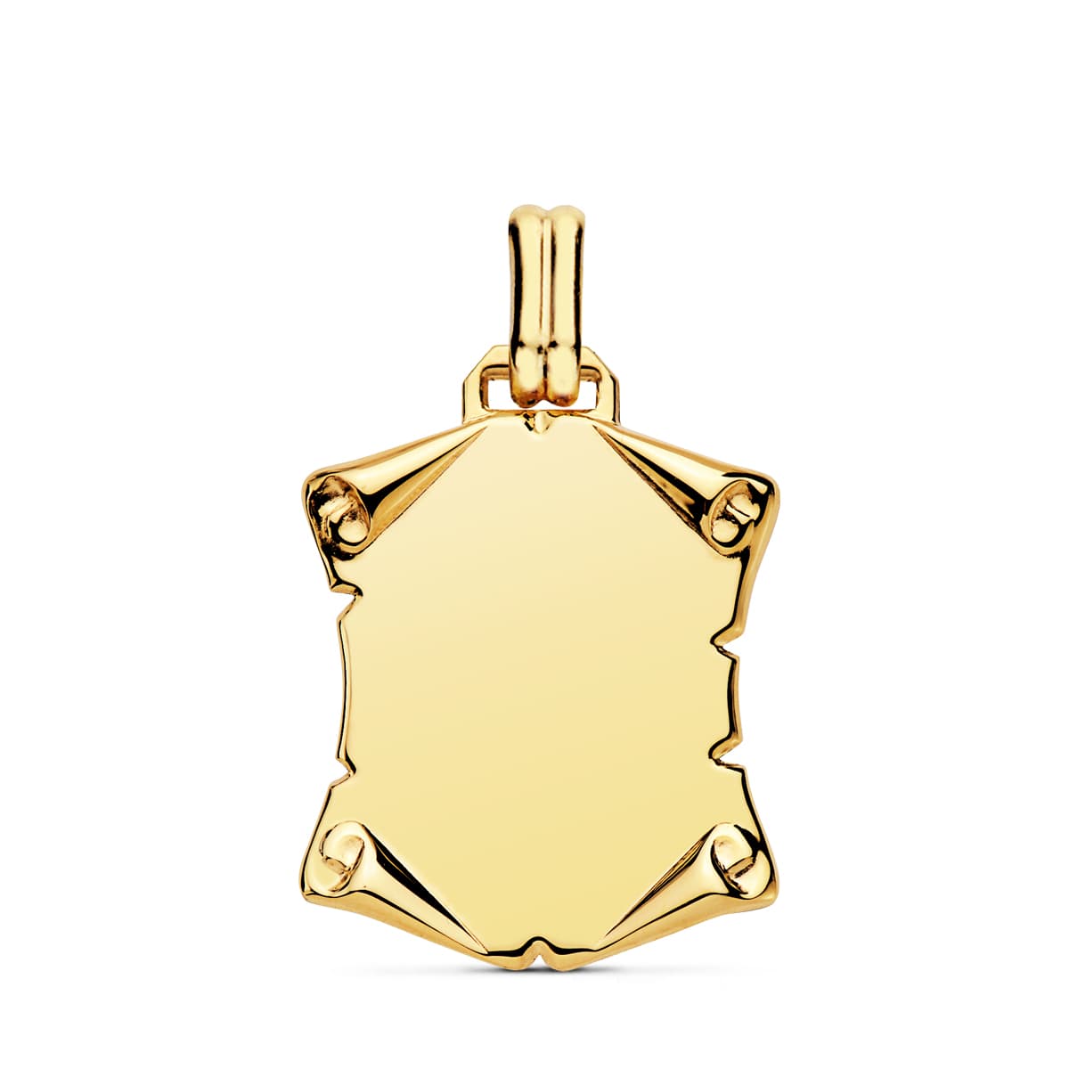 18K PLACA CHAPA COLGANTE PERGAMINO ORO AMARILLO LISO BRILLO PAPIRO. 22X20 MM