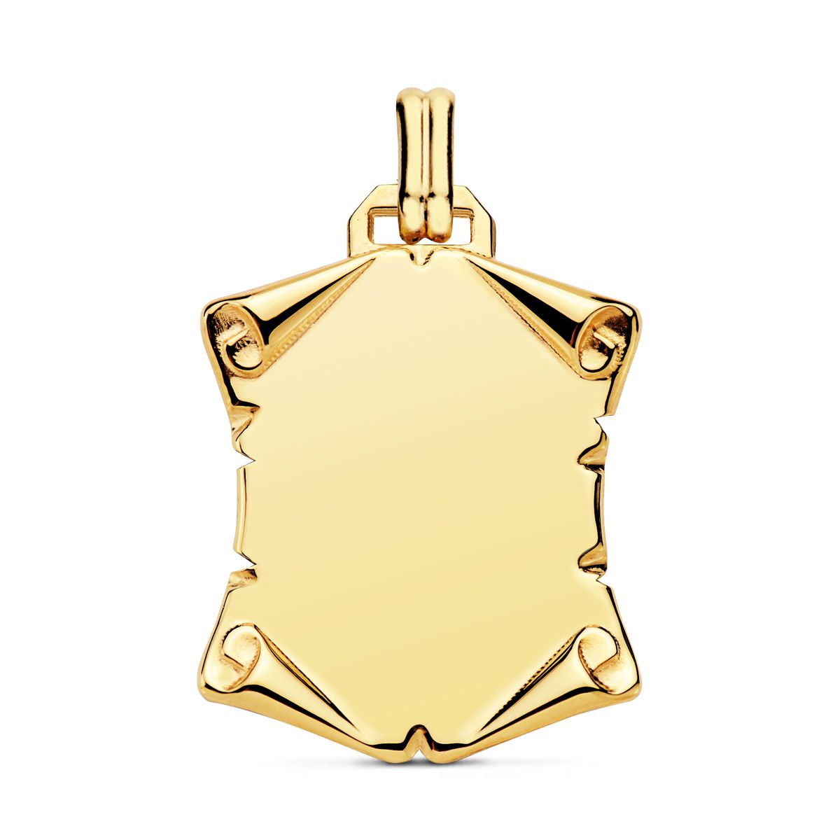Placa Chapa Colgante Pergamino Liso Brillo Papiro. 24 x 22 mm de oro amarillo 18K