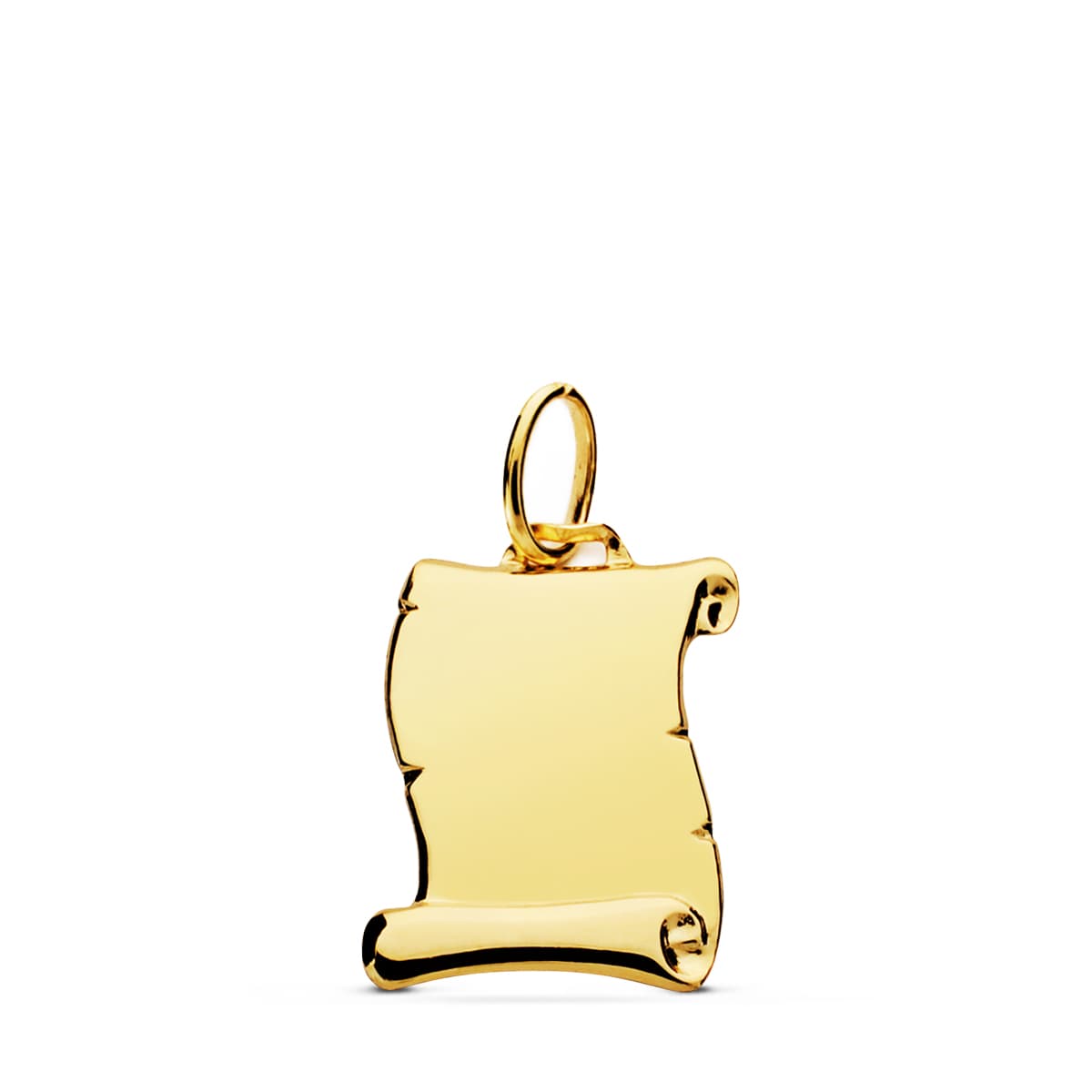 Placa Chapa Colgante Pergamino Liso Brillo 14 x 12 mm de oro amarillo 18K