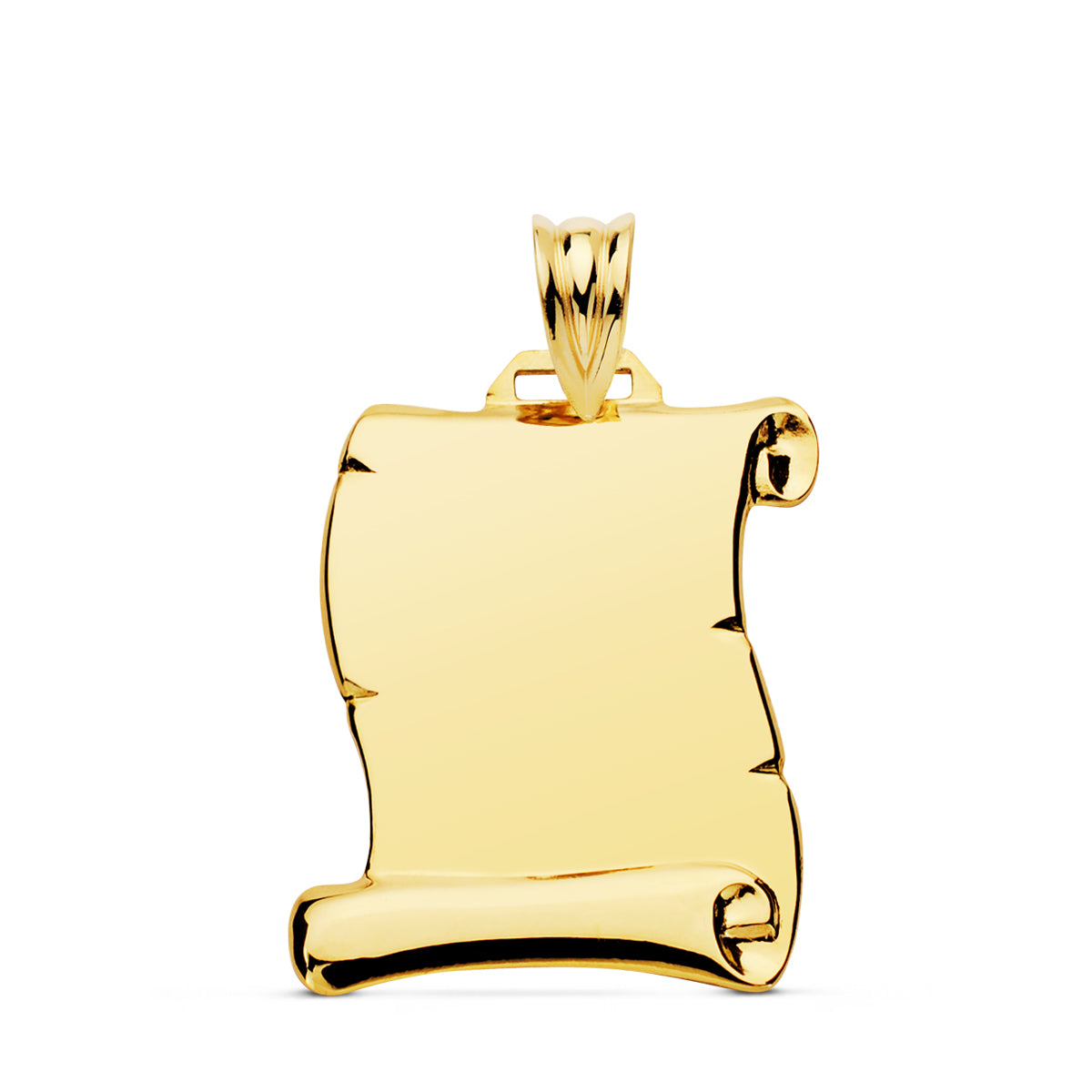 Placa Chapa Colgante Pergamino Liso Brillo 22 x 19 mm de oro amarillo 18K