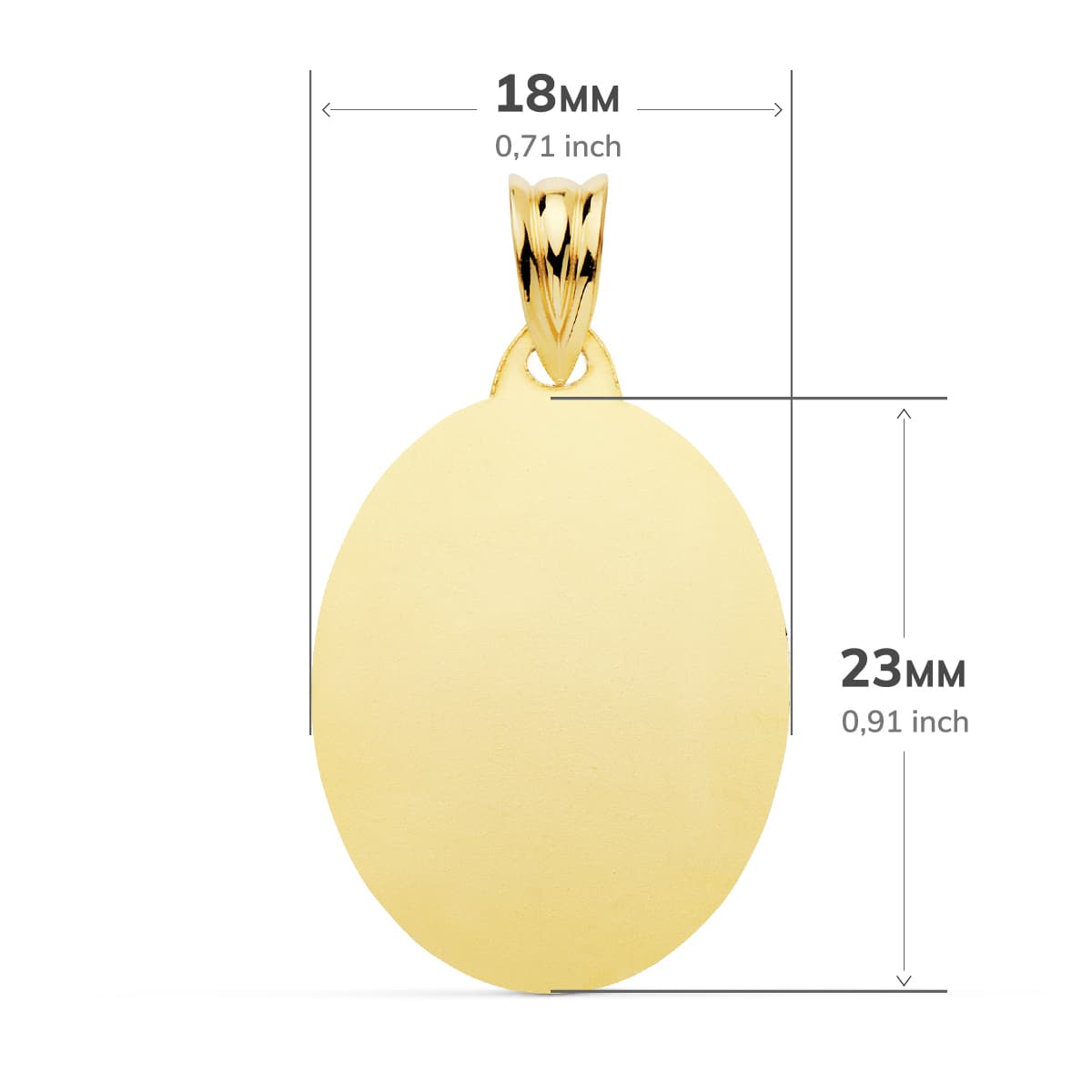18K PLACA CHAPA OVAL ORO AMARILLO BRILLO 23X18 MM