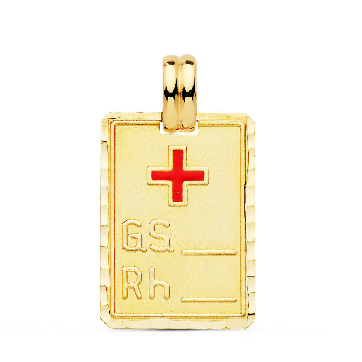 Placa Chapa Colgante Grupo Sanguineo Rh Grande 28 x 20 mm de oro amarillo 18K