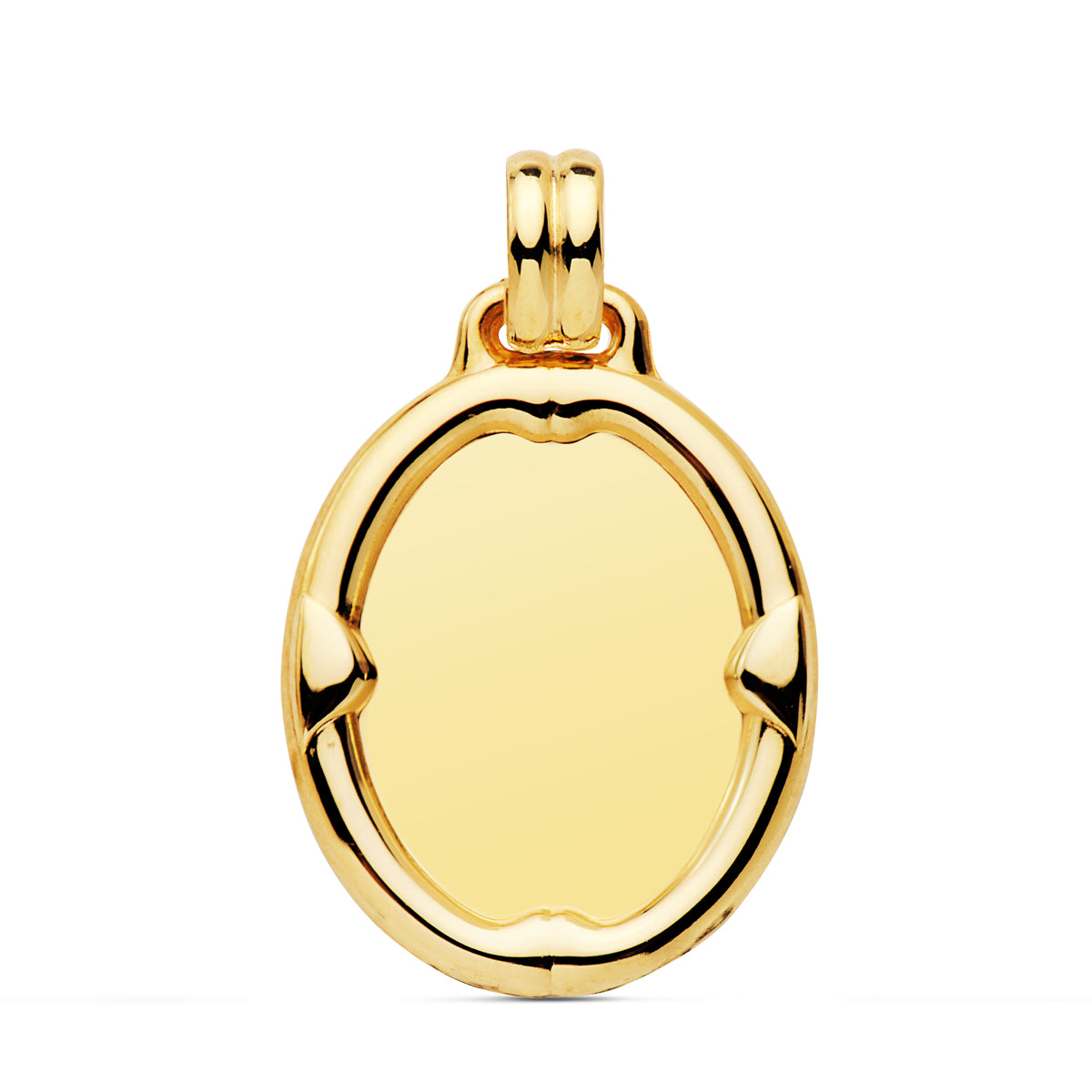 Placa Chapa Oval Brillo con Borde 26 x 22 mm de oro amarillo 18K