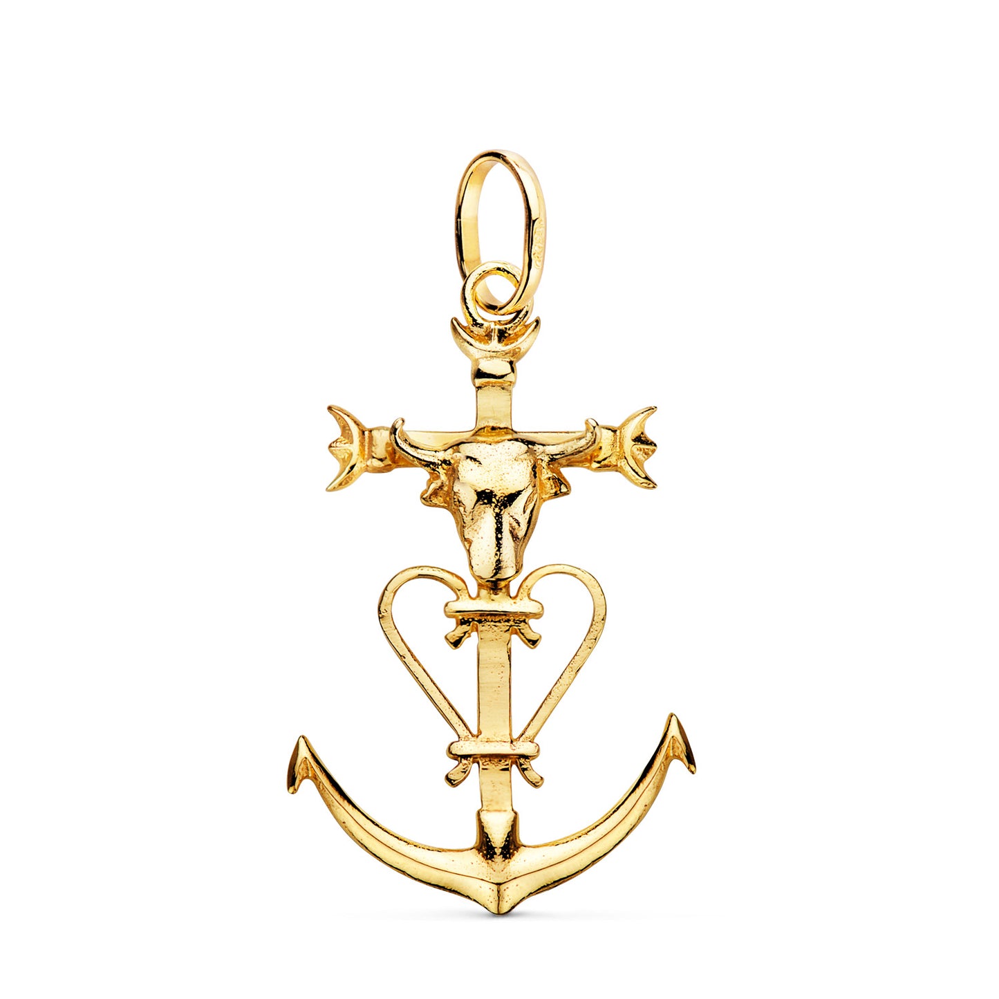 18K CRUZ DE LA CAMARGA ORO BICOLOR CON CABEZA DE TORO. 32 X 20 MM