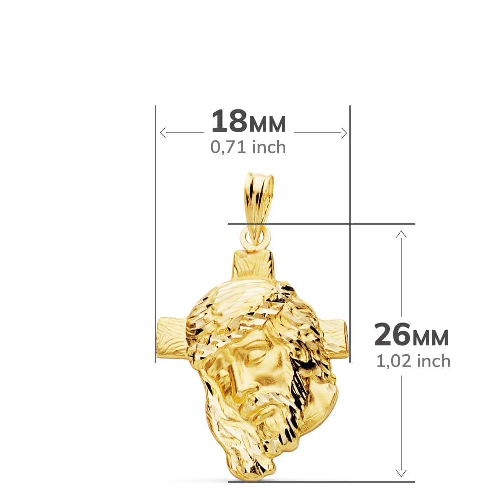 18K COLGANTE COLGANTE ORO AMARILLO CABEZA DE CRISTO CON CRUZ. 26X18 MM 2.40 GR