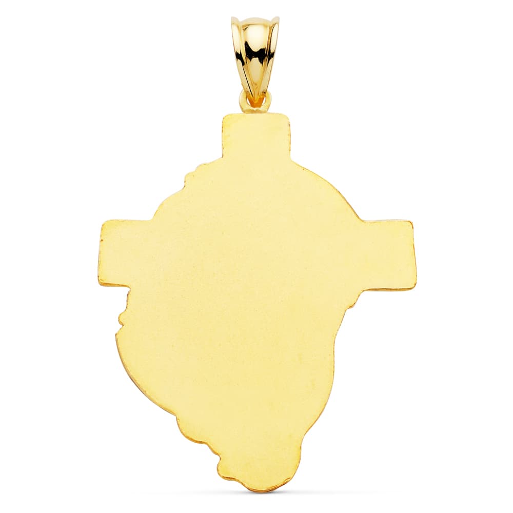 18K COLGANTE ORO AMARILLO CABEZA DE CRISTO CON CRUZ TALLADA 40X30 MM