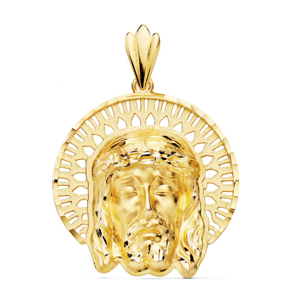 18K COLGANTE COLGANTE ORO AMARILLO CABEZA DE CRISTO ORLA 31X31 MM