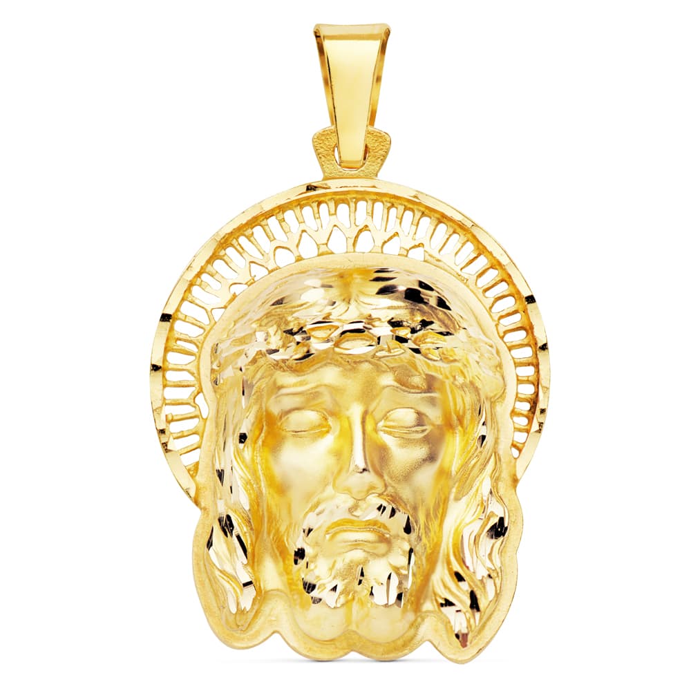 Colgante Cabeza de Cristo Orla 35 x 25 mm de oro amarillo 18K