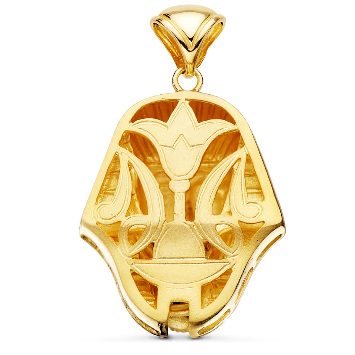 18K COLGANTE ORO BICOLOR TUTANKAMON BRILLO 32X28 MM