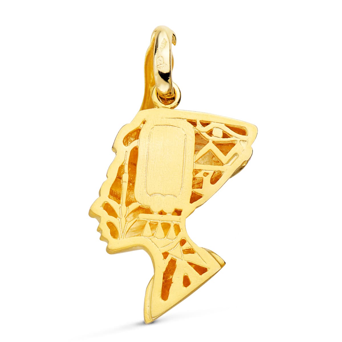 18K COLGANTE ORO BICOLOR NEFERTITI PERFIL EN BRILLO 30X26 MM