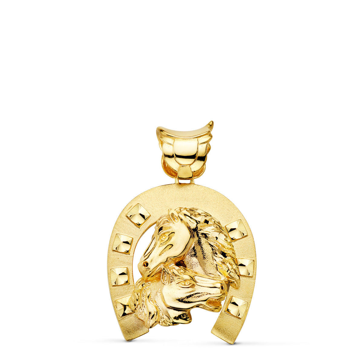 Colgante Herradura con Caballos 35 x 32 mm de oro amarillo 18K