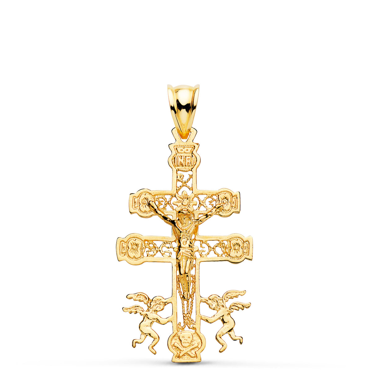 Cruz de Caravaca Calada 35 x 19 mm de oro amarillo 18K