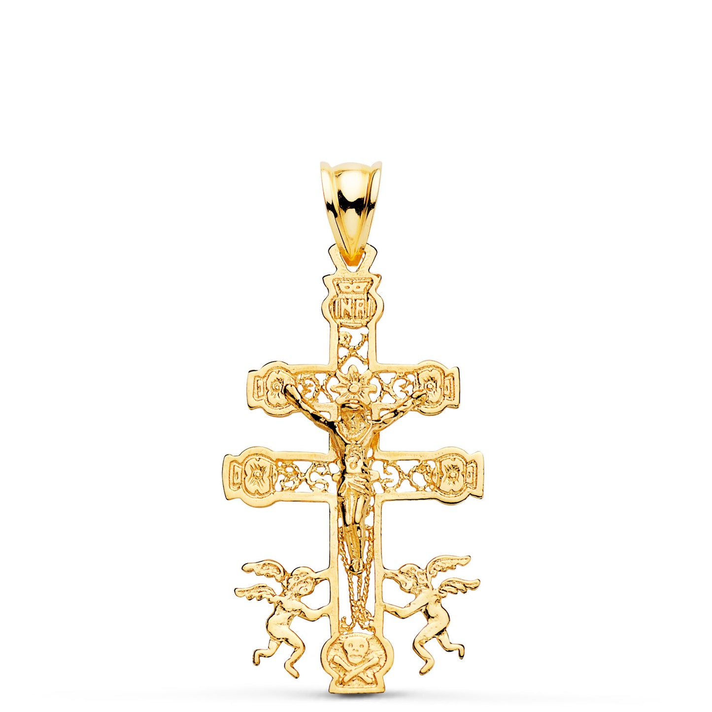 18K CRUZ DE CARAVACA ORO AMARILLO CALADA 35X19 MM