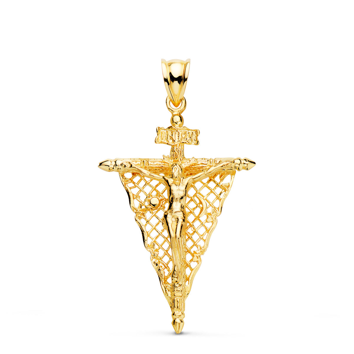 Cruz con Cristo del Remedio de Animas 35 x 23 mm de oro amarillo 18K