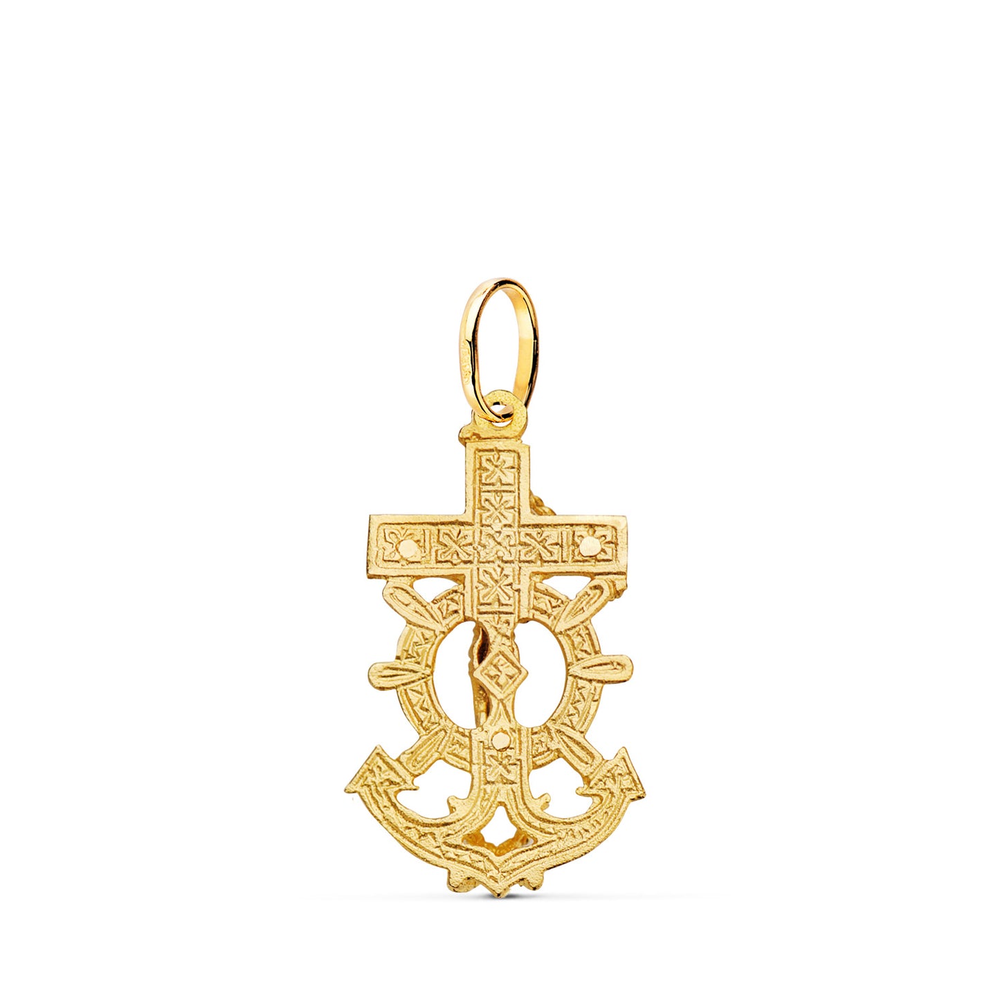 18K CRUZ MARINERA ORO AMARILLO CON CRISTO TALLADA 28X16 MM