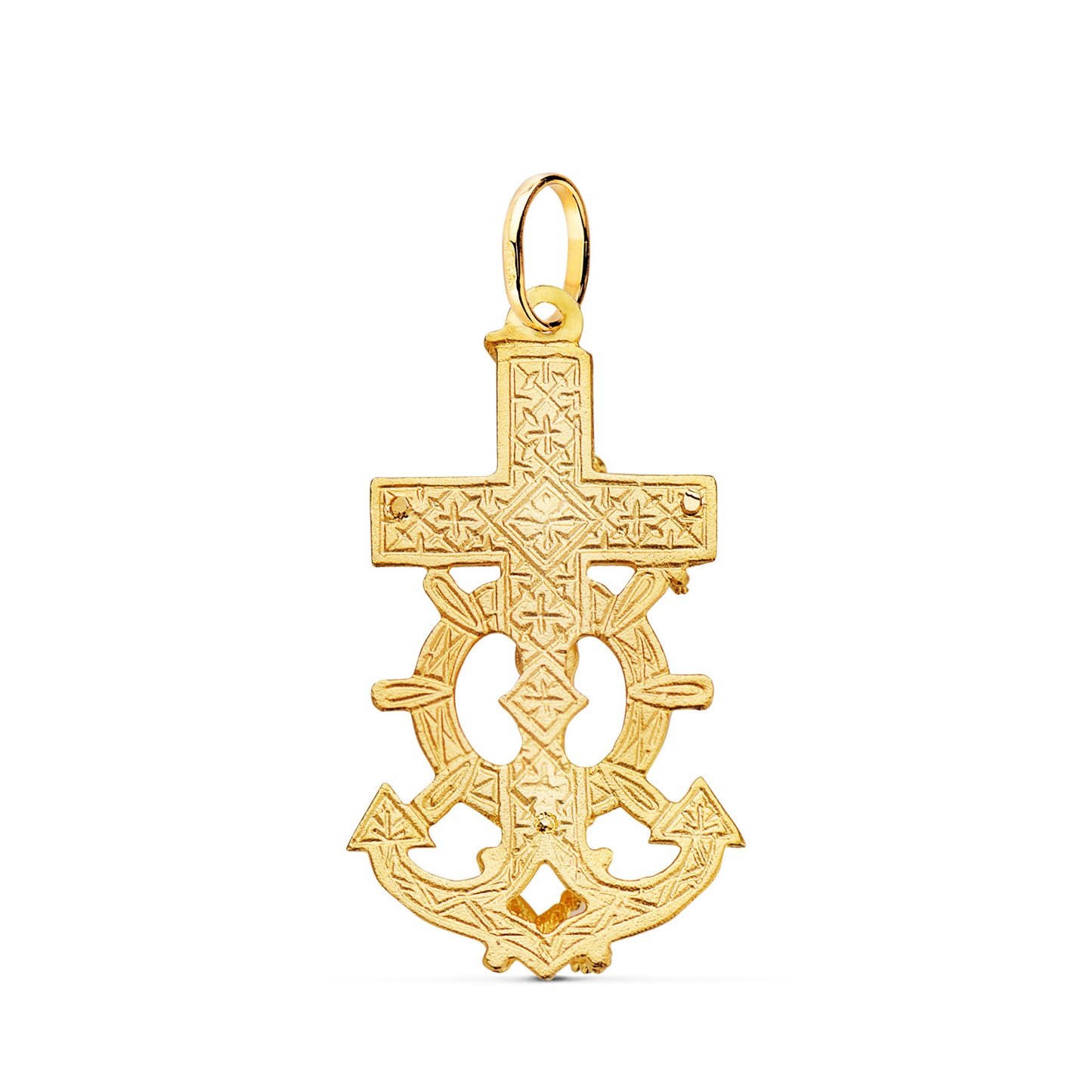 18K CRUZ MARINERA ORO AMARILLO CON CRISTO TALLADA 35X20 MM