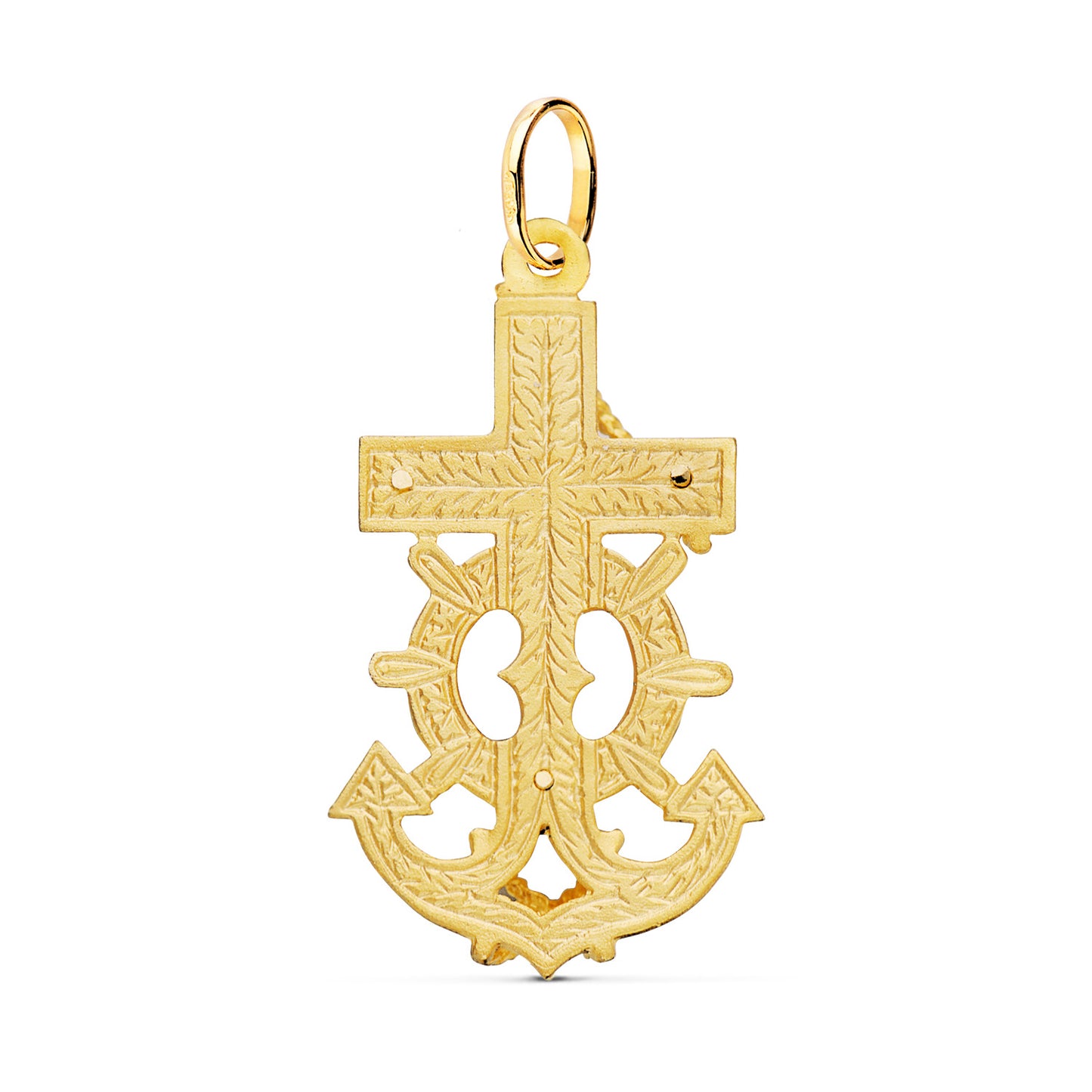 18K CRUZ MARINERA ORO AMARILLO CON CRISTO TALLADA 40X22 MM