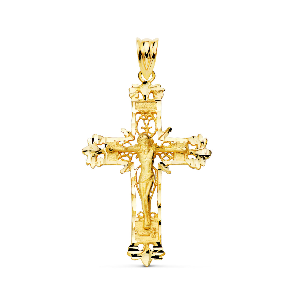 Cruz Filigrana con Cristo Tallada 36 x 24 mm de oro amarillo 18K