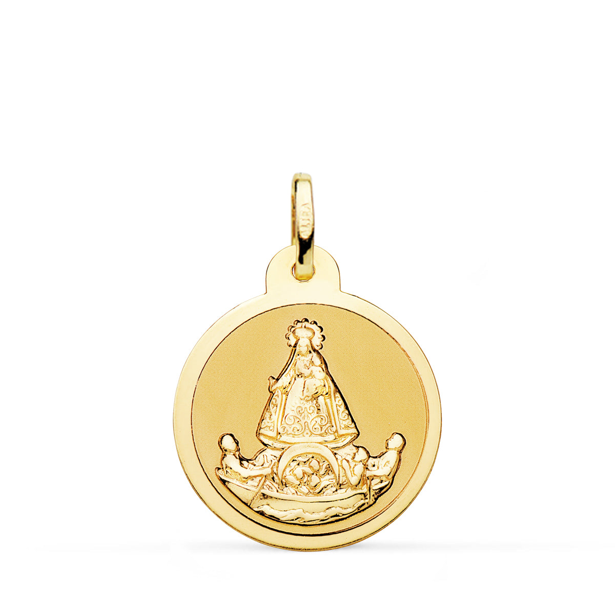 Medalla Virgen de la Caridad del Cobre Balsa Brillo 20 mm de oro amarillo 18K