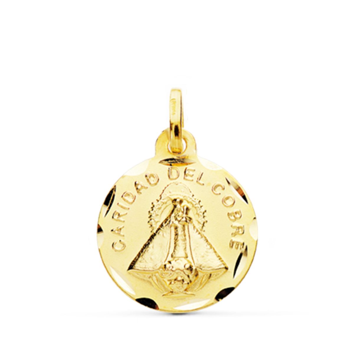 Medalla Virgen de la Caridad del Cobre Tallada 14 mm de oro amarillo 18K