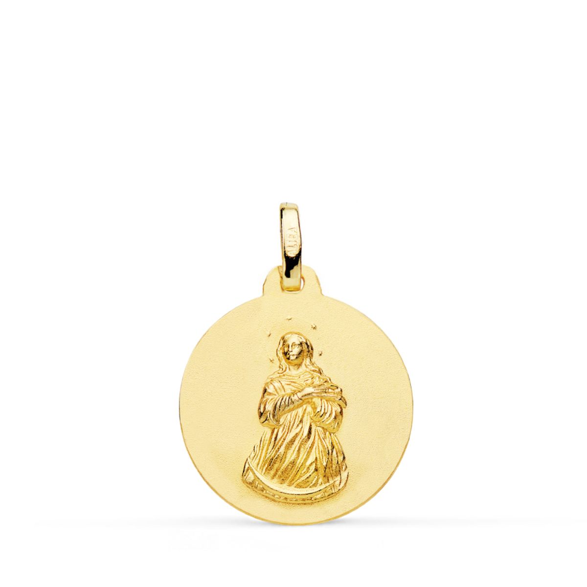 Medalla Virgen Inmaculada Matizada Lisa 18 mm de oro amarillo 18K