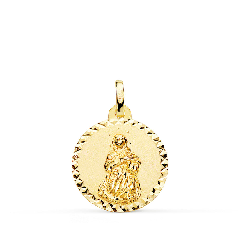 Medalla Virgen Inmaculada Talla Cruzada 18 mm de oro amarillo 18K