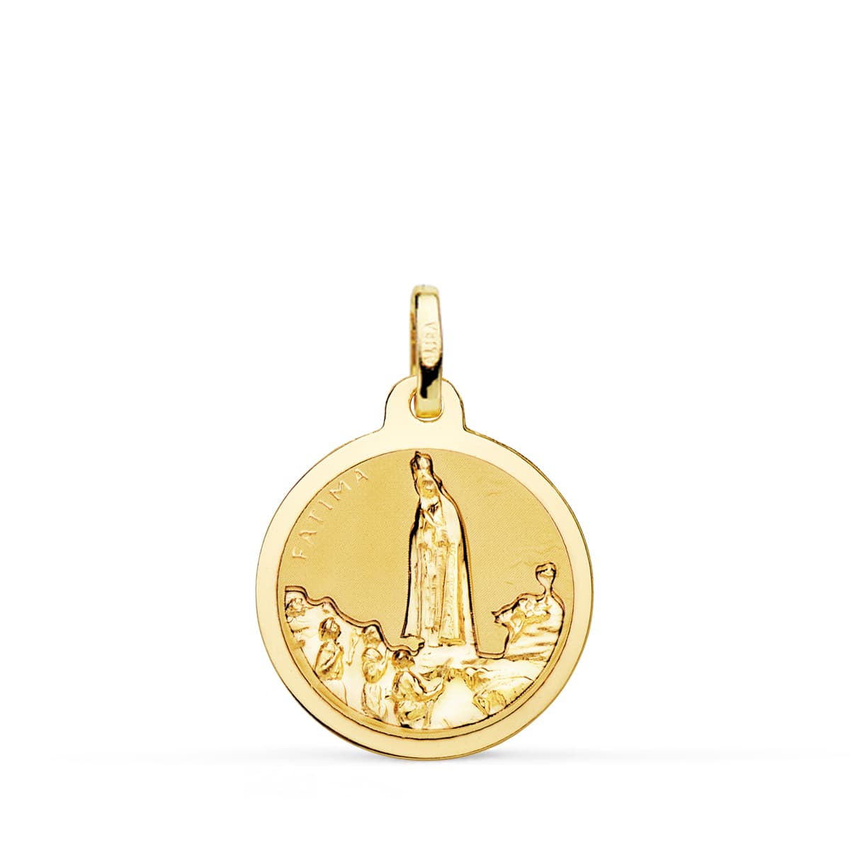 18K MEDALLA ORO AMARILLO VIRGEN DE FATIMA BRILLO 18 MM