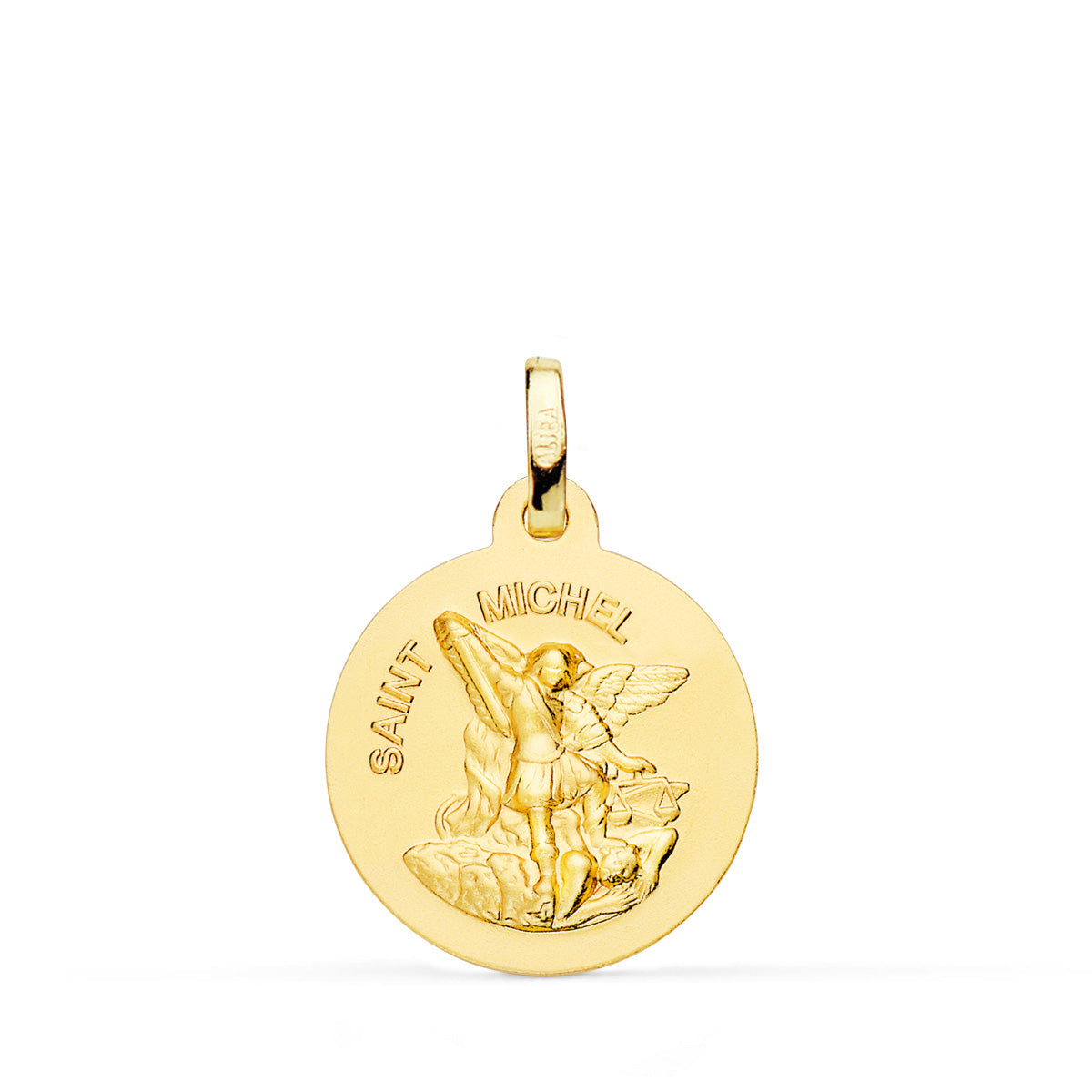 Medalla Saint Michel Lisa Matizada 18 mm de oro amarillo 18K
