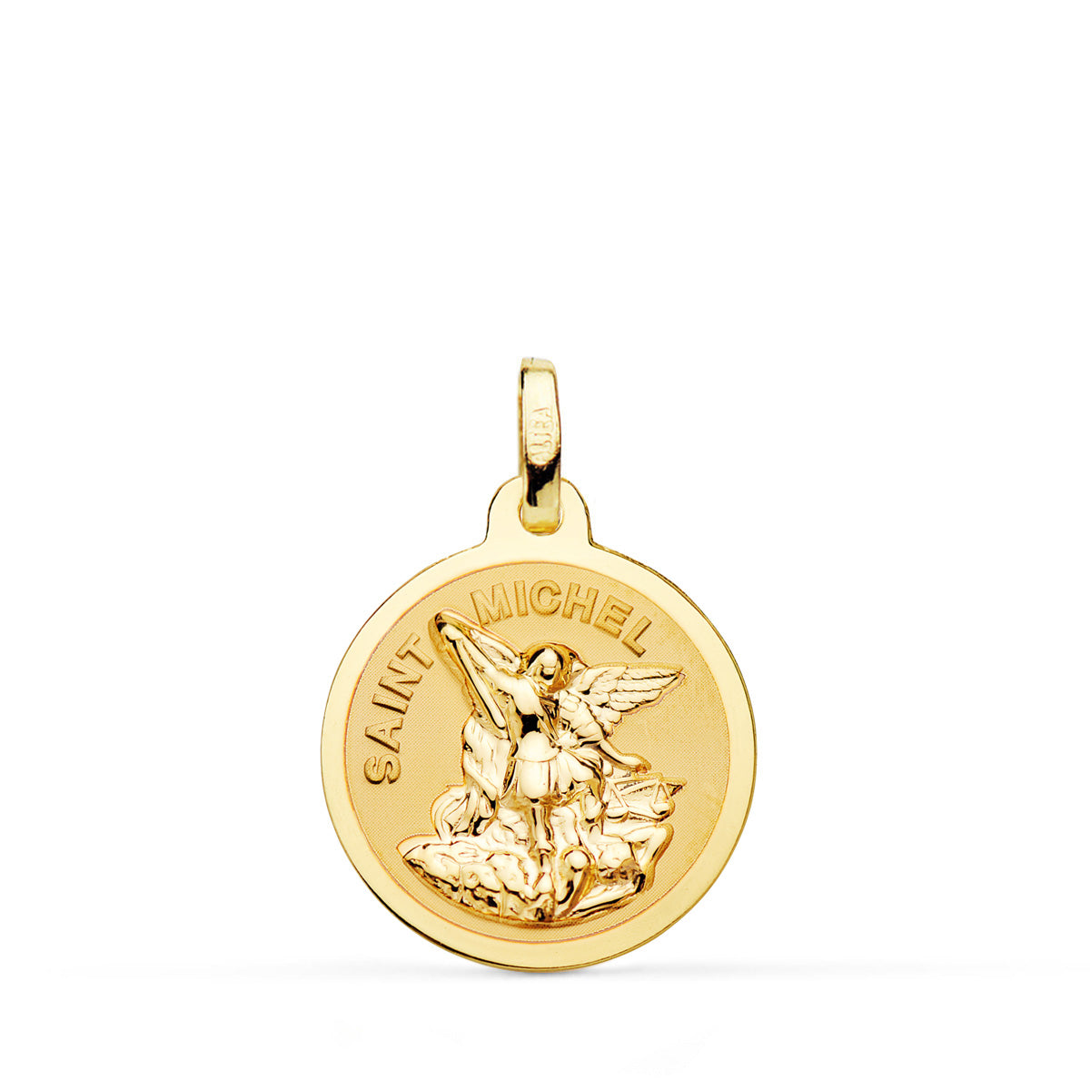 18K MEDALLA ORO AMARILLO SAINT MICHEL BRILLO Y MATIZADA 16 MM